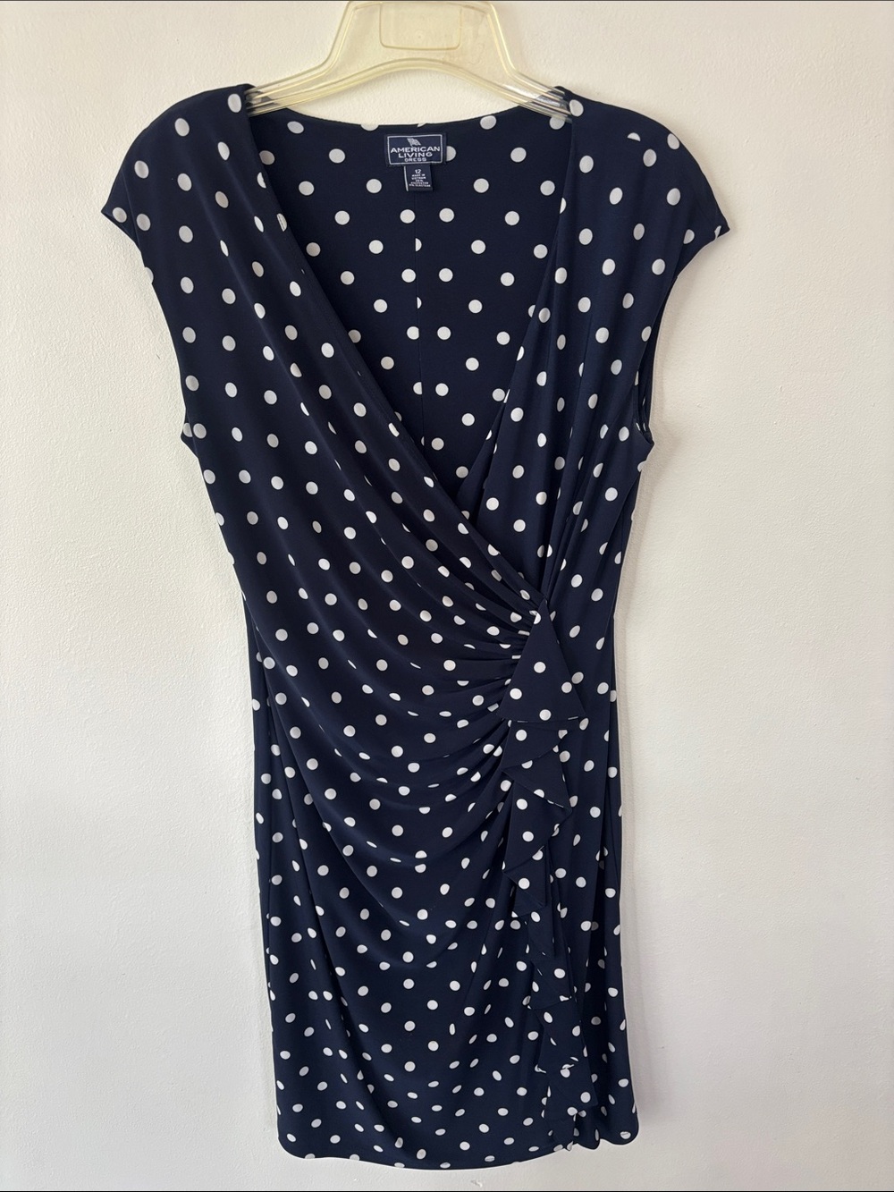 American Living Navy Polka Dot Faux Wrap Dress size 12